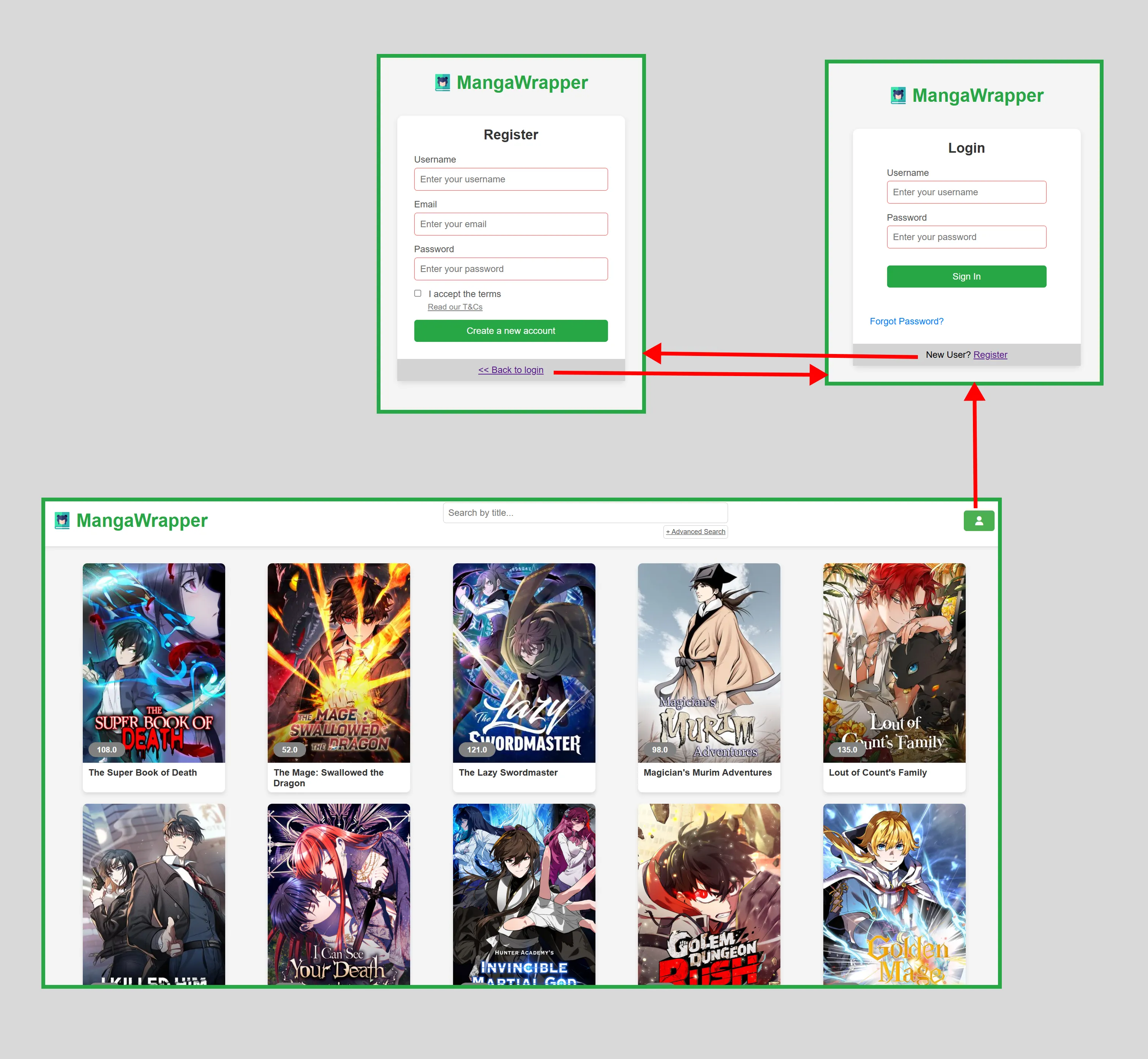 Captura de pantalla del proyecto MangaWrapper - Plataforma de seguimiento literario (TFG)